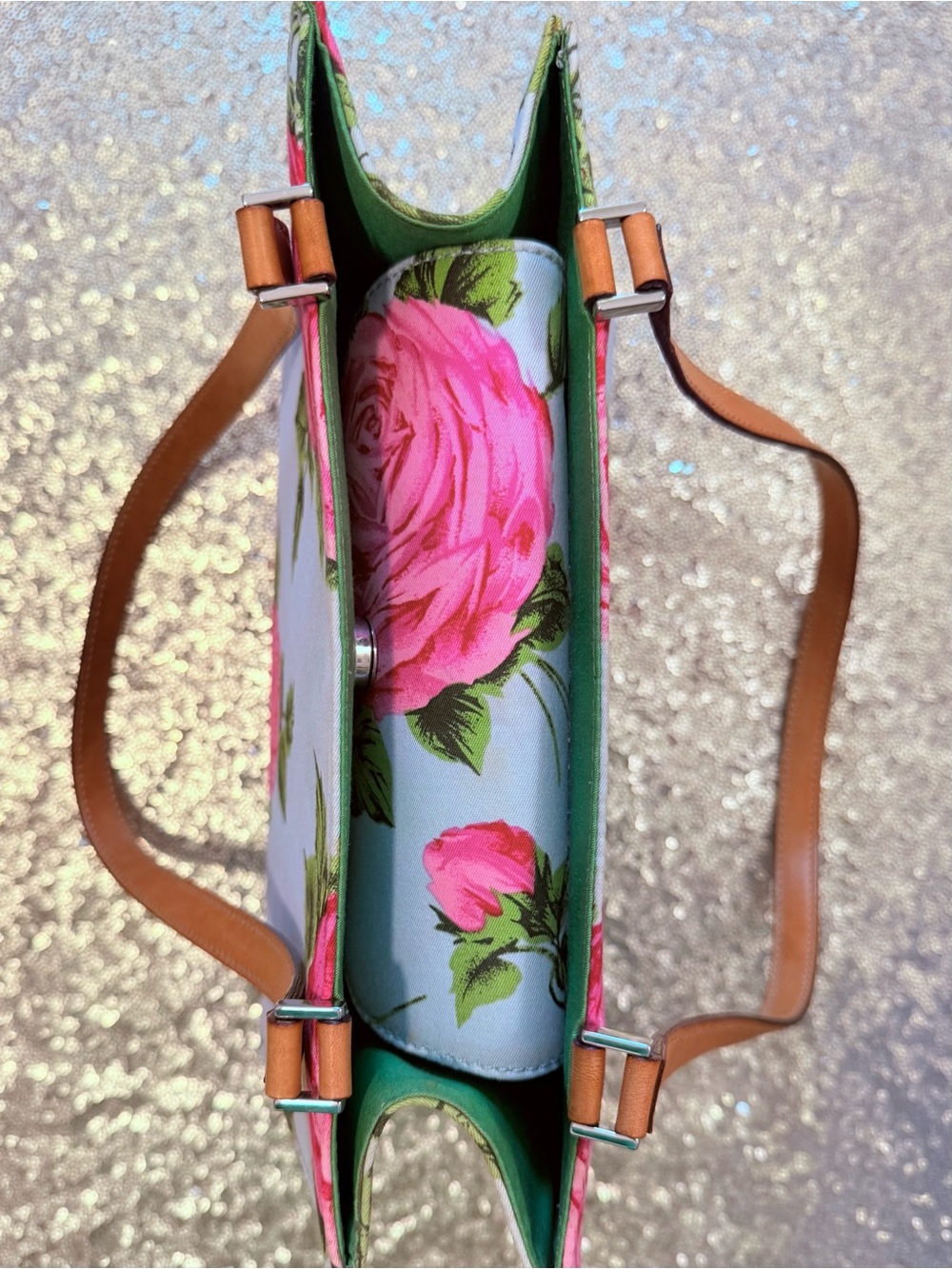 VINTAGE Kate Spade Floral Cabbage Rose Handbag Purse Rare - Picture 3 of 7
